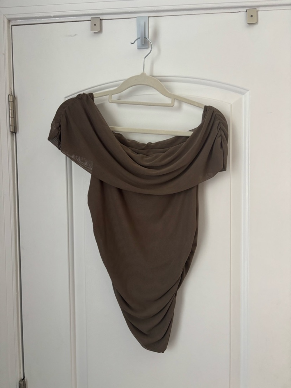 Drape Front Off-Shoulder Brown/Green Top